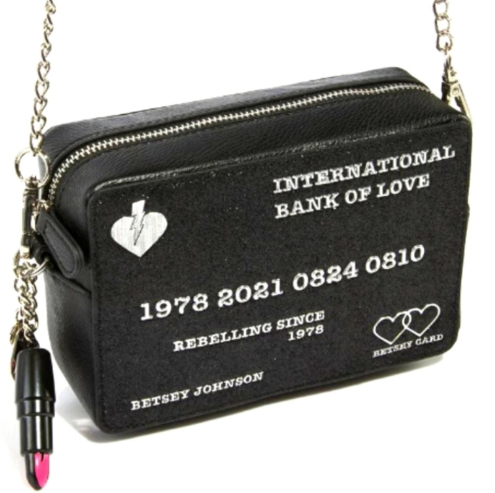 Betsey Black Glitter Credit Card Crossbody Bag